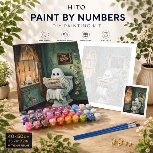 HITO Halloween Paint by Numbers Kit for Adults Ghost 16x20 Inch Frameless - color: The Ghost of the Toilet