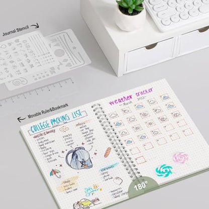AHGXG Dotted Journal, Grid Spiral Notebook, 160 Pages, A5 (5.7" x 8.3") | 100 GSM Thick Dot Paper, Waterproof Plastic Cover Journals for Journaling, Sketching (Sage Green) - color: Sage Green, style: A5-Dotted
