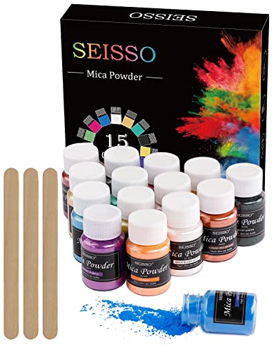 SEISSO - 150g Mica Powder - 15 Colors Epoxy Resin Pigment - Shimmery Pigment Powder for Slime, Paint, Soap Making, Nail Polish, Epoxy Resin, Candle Making, Bath Bombs - color: 15 Colors-Rainbow