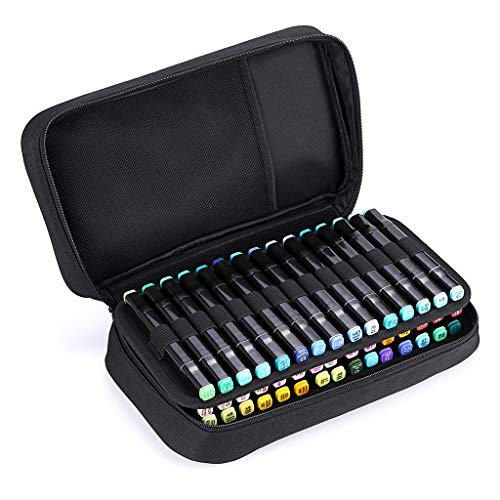 BTSKY Art Marker Carrying Case Lipstick Organizer-60 Slots Canvas Zippered - color: Black