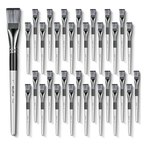 Nicpro 32pcs 1 Inch Flat Paint Brushes for Acrylic Painting, Large Paint Brushes Bulk for Acrylic Watercolor Oil, Artist Paint Brush Set for Canvas Painting, Base Coating, Crafts, Face, Group Use - size: 1 Inch x 32 pieces
