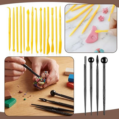 DKALIO 42 PCS Clay Tools Kit, Professional Polymer & Pottery Clay Tools Set with Stainless Steel Heads for Carving, Molding, Stippling, Shaping - Perfect for Artists, Beginners & DIY Craft Projects