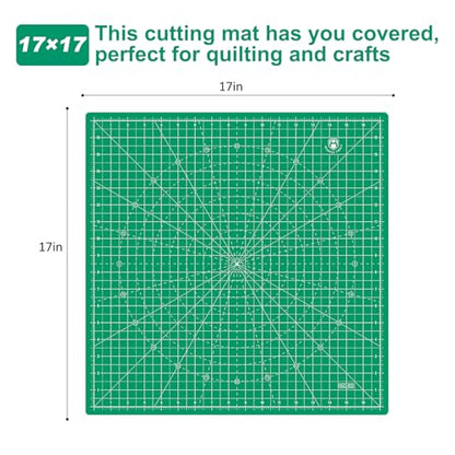 17"x17" Rotating Cutting Mat, Self Healing Mat with 360-Degree Rotation & Anti-Slip Base, Sewing Board Cutting Mat Perfect for Fabric Quilting Leather Hobby Project, Green - color: Green, size: 17"L x 17"W