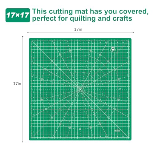 Headley Tools 17"x17" Rotating Cutting Mat, Self Healing Mat with 360-Degree Rotation & Anti-Slip Base, Sewing Board Cutting Mat Perfect for Fabric Quilting Leather Hobby Project, Green - color: Green, size: 17"L x 17"W