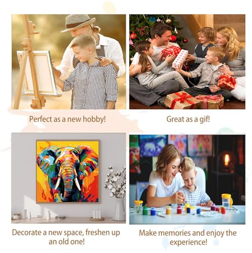Artunion Framed Paint by Numbers Kit for Adults Beginners & Kids Ages 8-12,Colorful Elephant Paint by Number with Frame,Abstract Animal Paint by Numbers Kit on Canvas 10 * 10 Inch Without Easel - color: ZXT-325-F