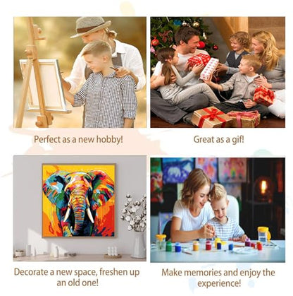 Artunion Framed Paint by Numbers Kit for Adults Beginners & Kids Ages 8-12,Colorful Elephant Paint by Number with Frame,Abstract Animal Paint by Numbers Kit on Canvas 10 * 10 Inch Without Easel - color: ZXT-325-F
