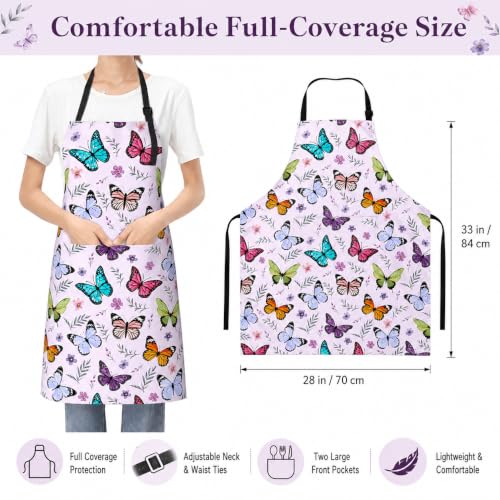 Butterflies Apron with 2 Pockets Adjustable Stain Resistant Kitchen Cooking Apron for Baking BBQ Grilling Grilling Painting Gardening - color: Butterflies