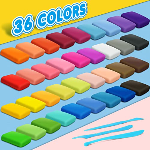Air Dry Clay, 36 Colors Modeling Magic Clay for Kids | Includes Tools, Soft & Ultra Light, Ages 3-8+ Years, Boys & Girls - color: 36 Colors