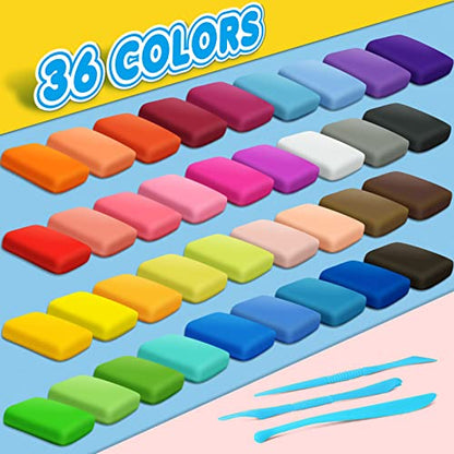 Air Dry Clay, 36 Colors Modeling Magic Clay for Kids | Includes Tools, Soft & Ultra Light, Ages 3-8+ Years, Boys & Girls - color: 36 Colors