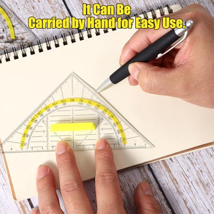 Multifunctional Triangle Ruler with Handle, 4 PCS Transparent Set Square with Protractor Plastic Triangle Ruler Set Drafting Triangles for Designers Architectors Engineers Geometry Drawing Tools