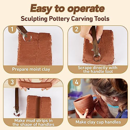 2 Pcs Pottery Handle Making Tools, Adjustable Clay Cutters,Classic Style | Mug Handle Carving Tool for Beginners Enthusiasts, Adjustable Cut Depth, Steel Cutting Heads, Smooth Wood Grips, Home Studio - color: Classic Style
