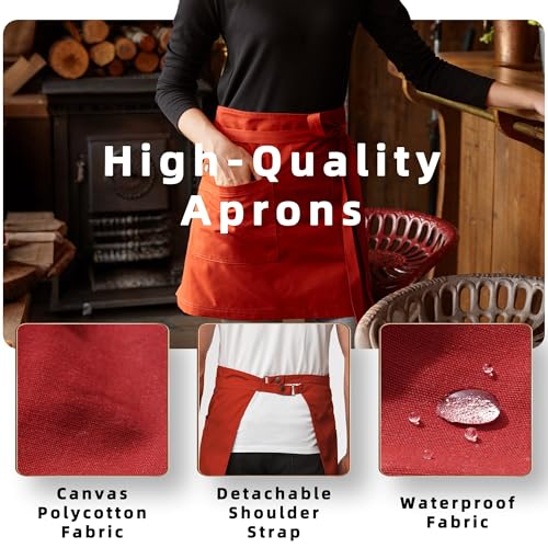 Waist Apron for Men Server Bistro Half 4251BY - color: Rust Red, size: 1 Pack
