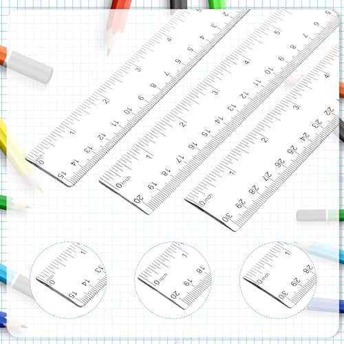 3 Pack 6 Inch 8 Inch 12 Inch Ruler Set Plastic Straight Ruler Transparent Measuring Tool Acrylic Clear Ruler for School Office Student - color: Transparent, size: 6 Inch + 8Inch + 12 Inch