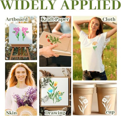 18 Sheet Reusable Flower Stencils for Painting,Stencils for Painting on Wood,Large Floral Stencil Templates with Leaf Vine Designs for DIY Crafts,Home Decor,Furniture Art - style: Art Deco