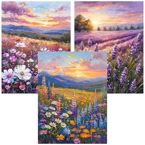 Axquilon 3 Pack Wild Flowers Diamond Art Kits for Adults 12x16 inch | Diamond Painting Kits for Adults Beginner, DIY 5D Full Drill Gem Art for Home Wall Decor - color: 3-Pack Wildflowers