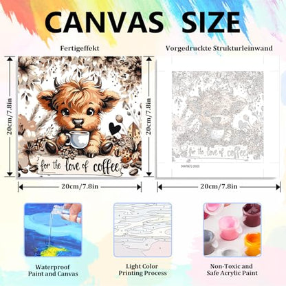 Cow Paint by Numbers Kit for Kids with Frame Wooden Easel 8x8 inch - color: style-11