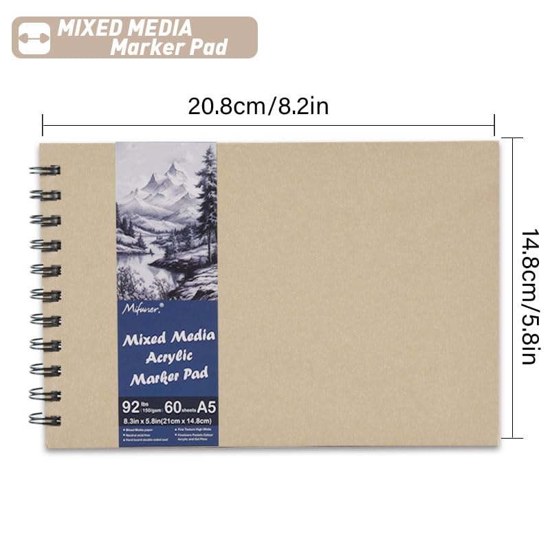 5.8" x 8.3" Mixed Media Sketch Book,Spiral Bound Hardcover Sketchbook,60 Sheets 92lb/150gsm Neutral White Acid Free Paper,Art Journal Sketchbook for Drawing Writing Sketching Illustration,Beige - color: Bright White-Beige