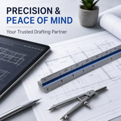 12 Inch Architectural Scale Ruler – Aluminum Architect Scale, Color-Coded for Drafting, Blueprint Reading & Drawing – Ideal for Engineers, Draftsmen & Students,1 Pack