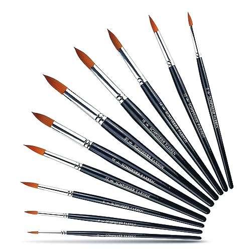 SCHPIRERR FARBEN - 10-Piece Round Paint Brush Set, Large and Small Paint Brushes for Acrylic Painting, Gouache, Watercolor, Oil and Tempera, Soft Synthetic Round Tip, Various Sizes from 2 to 20 - size: Round10