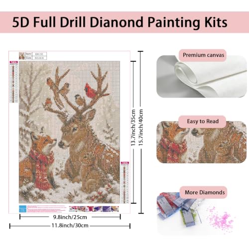 Diamond Painting Kits for Adults,5D Full Drill Winter Deer Diamond Art | Animal Forest Deer Fox Rabbit Bird DIY Paint by Diamonds Dot Gem Art for beginners,Home Wall Decor 12x16Inch - color: KM1192-1