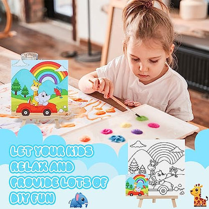Tenceur 12 Sets Pre Drawn Canvas to Paint Adult Stretched Coloring Painting Canvas Panels with Design Easel and Brushes for Party Supplies Beginner Favor(Cute Style) - style: Cute Style