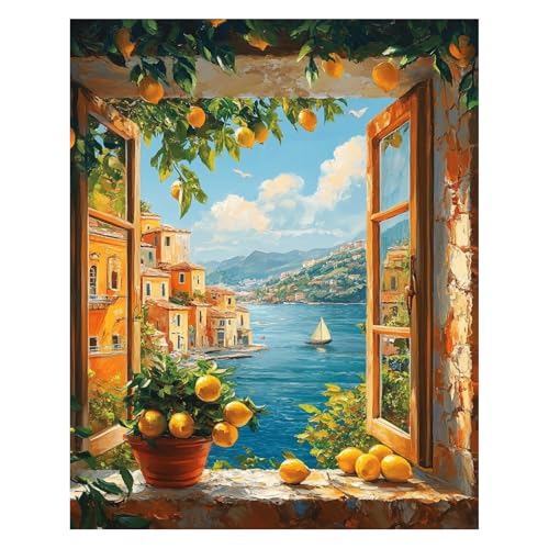 AUKELHJ Paint by Numbers Kit for Adults Beginner, Window View, 16X20 Inch - color: 04-Landscape