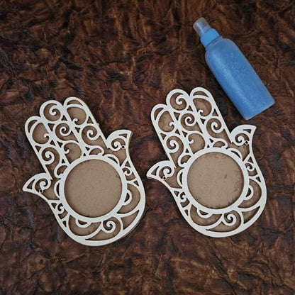 DIY Wooden MDF Rangoli KIT with Rangoli Colors | Tea Light Rangoli KIT| Rangoli Powder,Diwali Decorations, 3 D Rangoli Stencils (Hamsa Evil Eye Tealight Rangoli kit Set of 2) - style: Hamsa Evil eye Tealight Rangoli kit set of 2