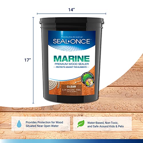 Seal-Once Marine Waterproof Wood Sealer and Stain, Clear, 5 Gallon | Premium Wood Sealer - Waterproof Sealant - Wood Stain and Sealer in One - color: Clear, size: 5 Gallon