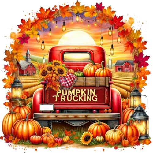 MRMIOOM DIY Pumpkin Trucking Diamond Art Kits for Adults, 5D Autumn Diamond Painting Kits for Adults Beginners, Full Round Drill Gem Art Kits for Home Wall Decor 13.8x13.8 Inch - color: D040-US