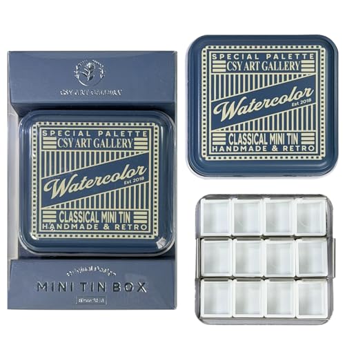 Travel Watercolor Palette with 12 Half Pans Vintage American Style Paint Tin Box with Mixing Tray Lid, for DIY Watercolor Oils or Acrylics Painting (05 Deep Blue) - color: 05 Deep Blue