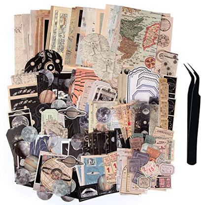TIYPKE 200pcs Aesthetic Stickers - Vintage Scrapbook Stickers for Journaling, Bullet Journals, Scrapbooking, Space & Moon Themes