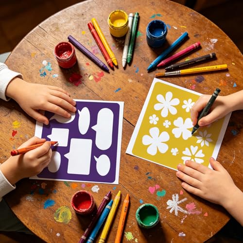 CUTHOLLOW Animals Fruit Plant Stencils, 24PCS 8-Inch Reusable Plastic | 24PCS 8-Inch Animals, Fruit & Plant Shapes, Reusable Washable Plastic, Painting, Crafts, Wall Art & Sidewalk Chalk - style: Geometric Elements