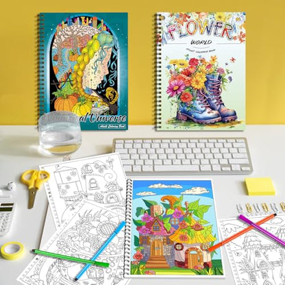 Kalysky 3 Coloring Books for Adults: Flower World, Universe, Fairy Homes - color: Whimsical Universe