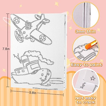 Fulmoon 24 Pcs Pre Drawn Canvas for Painting for Adults Preprinted Bulk 7.8 x 5.8 Inch Pre-Stenciled Painting Canvas Panels for DIY Party Favor Gift Activities, 12 Style