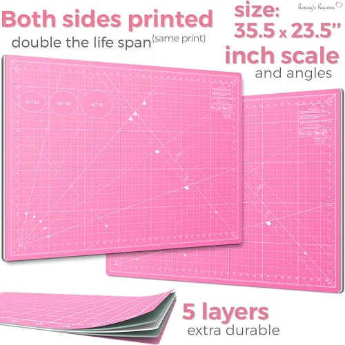 Rotary Cutter Set - Quilting Kit incl. 45mm Fabric Cutter, 5 Replacement Blades - Ideal for Crafting, Sewing, Patchworking, Crochet & Knitting (Pink, Cutting Mat Set (36" x 24")) - color: Pink, size: A1 (36" x 24")
