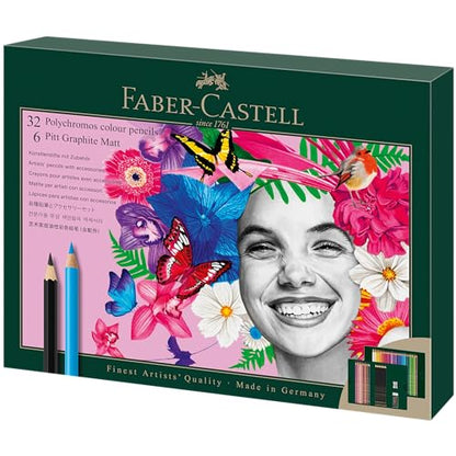 Faber-Castell Polychromos and Pitt Graphite Matte Giftset Artist Gift Set, Multi-Color 40 Count - style: 40 Count