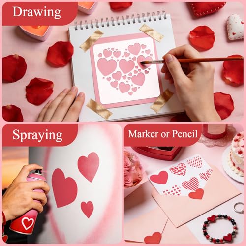 12 PCS Love Heart Stencils for Painting - Different Size Love red Heart Reusable Valentine's Painting Templates on Wood, Glass, Fabric, Window Door Decor DIY Decoration - style: 12 PCS Heart