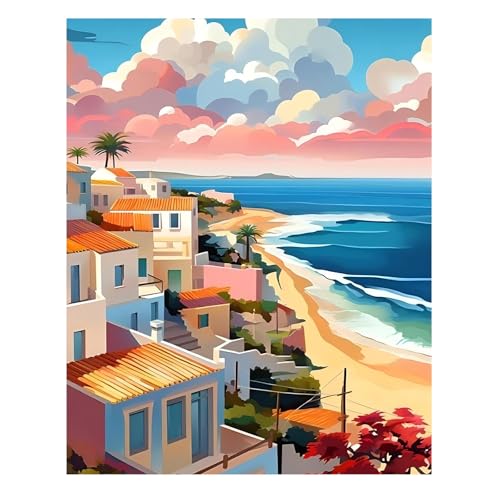 Reivworl Landscape Paint by Numbers Kit for Adults, Landscape Paint by Number for Adults, Adult Paint by Number Kits for Gifts and Home Wall Decor 16x20 Inch - color: 06-Beach, size: Without Frame