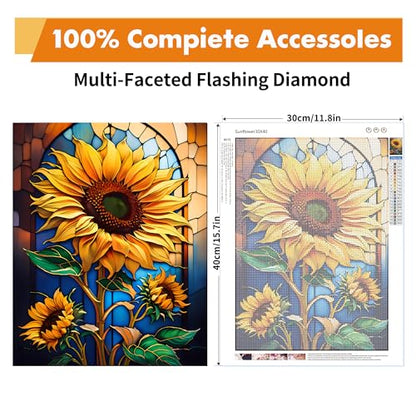 Yeadiffy Diamond Art Painting Kits for Adults Diamond Art Kits for Adults Beginners,5D Translucent Gems Diamond Painting,DIY Full Drill Diamond Gem Art and Crafts 12x16inch (Sunflower) - color: Sunflower