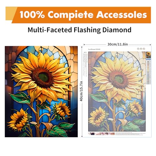 Yeadiffy Diamond Art Painting Kits for Adults Diamond Art Kits for Adults Beginners,5D Translucent Gems Diamond Painting,DIY Full Drill Diamond Gem Art and Crafts 12x16inch (Sunflower) - color: Sunflower