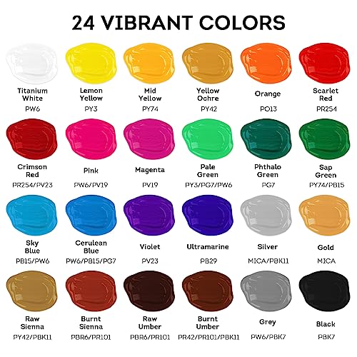 ABEIER Acrylic Paint Set, 24 Colors 2oz, 12 Brushes, Non-Toxic, Waterproof - style: Classic Colors