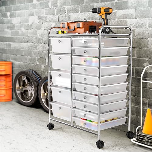 Simple Houseware 15 Drawers Rolling Utility Cart Art Craft Storage, Chrome - color: Chrome, size: 15 Drawers