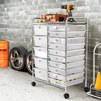 Simple Houseware 15 Drawers Rolling Utility Cart Art Craft Storage, Chrome - color: Chrome, size: 15 Drawers