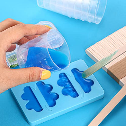 200 Pack 2oz/60ml Plastic Mixing Cups Disposable Measuring Cups, Epoxy Bulk Clear Beaker with Graduated and Mixing Sticks for Resin, Laboratory, Liquid, Acrylic Paint Art, Medicine