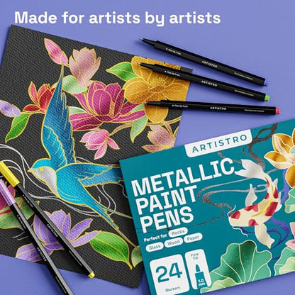 ARTISTRO Metallic Acrylic Paint Markers - Fine Tip Paint Pens for Rock, Wood, Glass, Ceramic, Black Paper, Scrapbooking Crafts, Card Making, DIY Photo Album, Ceramic (Fine)