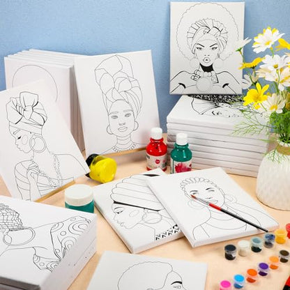 Harloon 36 Pcs 8 x 10 Inch Pre Drawn Canvas for Painting Afro Queen Pre Stretched Canvas Painting for Adults Outline for Sip and Paint Party Supplies Favor - style: Afro Queen