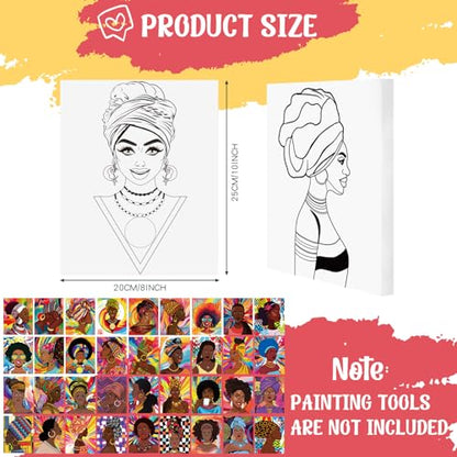 Harloon 36 Pcs 8 x 10 Inch Pre Drawn Canvas for Painting Afro Queen Pre Stretched Canvas Painting for Adults Outline for Sip and Paint Party Supplies Favor - style: Afro Queen
