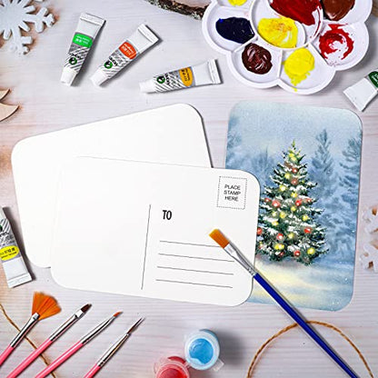 Sabary 100 Pcs Watercolor Postcards, 4 x 6 Inch Watercolor Paper Postcards Blank 140lb/300gsm White Cardstock Notecards for Paint, Artwork, DIY, Mailing, Invitations, Greeting Cards(Round Angle) - style: Round Angle