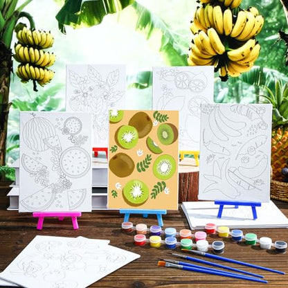 Blosssound 10 Set Pre Printed Canvas Pre Drawn Canvas Painting with Easel Kits 5" x 7" Outline Painting Panels for Beginners, DIY Craft Project, Home Decors(Fruit) - style: Fruit