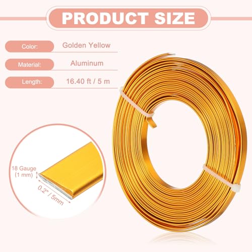 uxcell 18 Gauge Flat Aluminum Wire, 16.40 ft 5mm Wide Aluminum Crafts Wire for Flower Bonsai Crafts Carving DIY Bezel Sculpting Gem Metal Wrap, Golden Yellow - color: Golden Yellow, size: 5mm